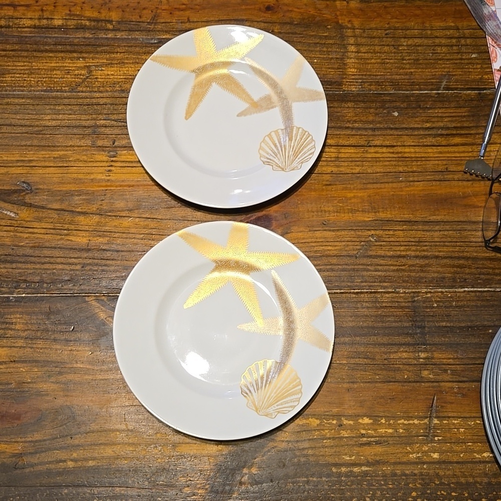 222 Fifth Coastal Life Gold Salad Plates Set of 2